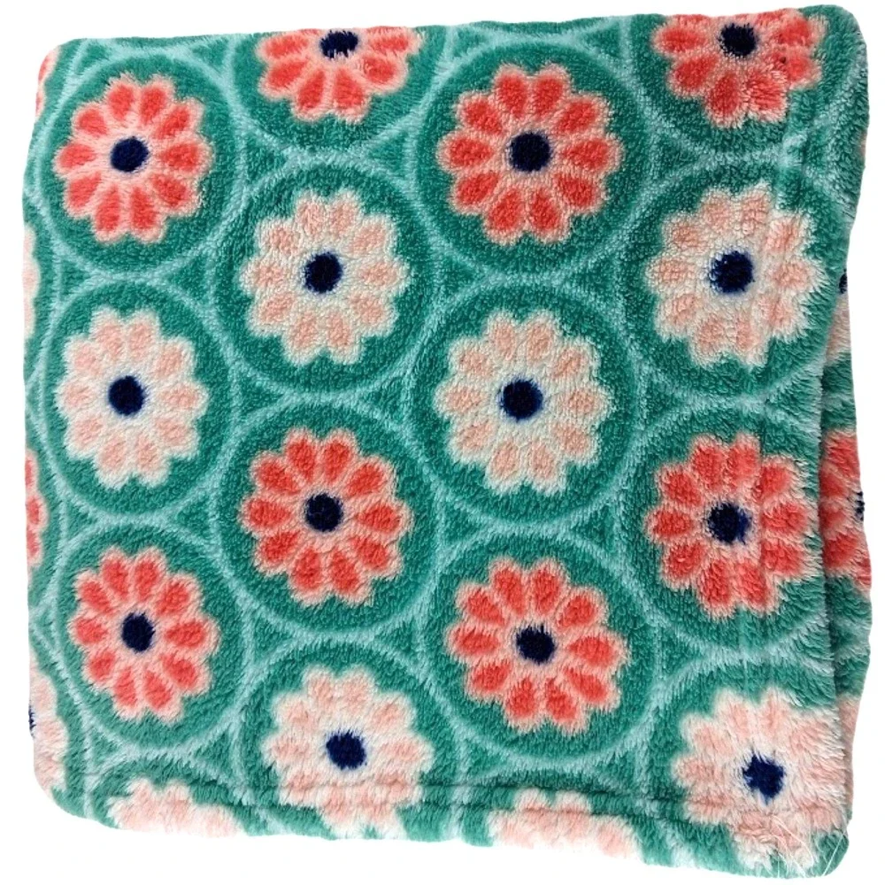Baby Gear Teal Green Peach Coral Flower Blanket Soft Fleece Girl Lovey Circles